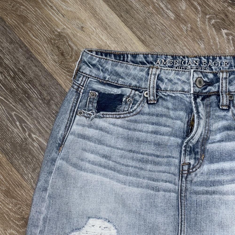 American eagle distressed acid wash lace detail mini skirt size 2 - Picture 6 of 10